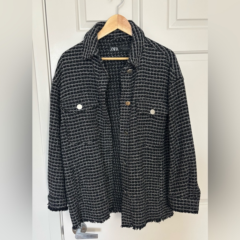 Zara Black and White Lightweight Shirt Jacket